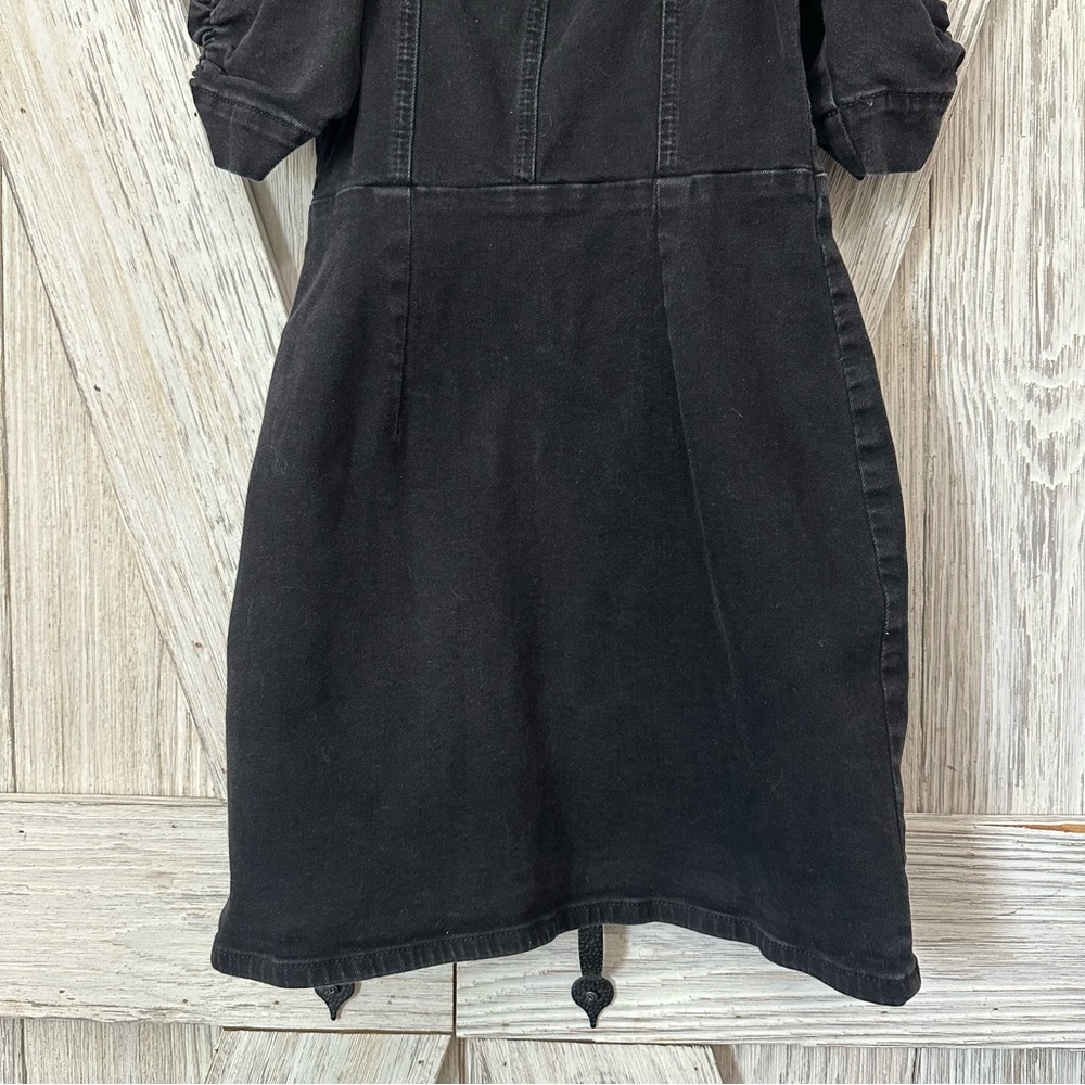 Denim Bershka Puff Sleeve Front Zip Stretch Dress - Picture 6 of 11